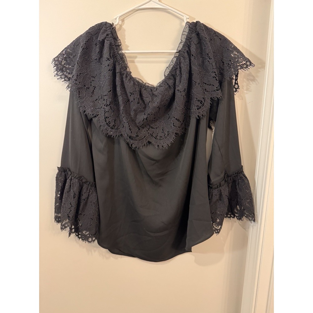 NWT White‎ House Black Market Hannie Lace Trim Long Sleeve Blouse Sz XL